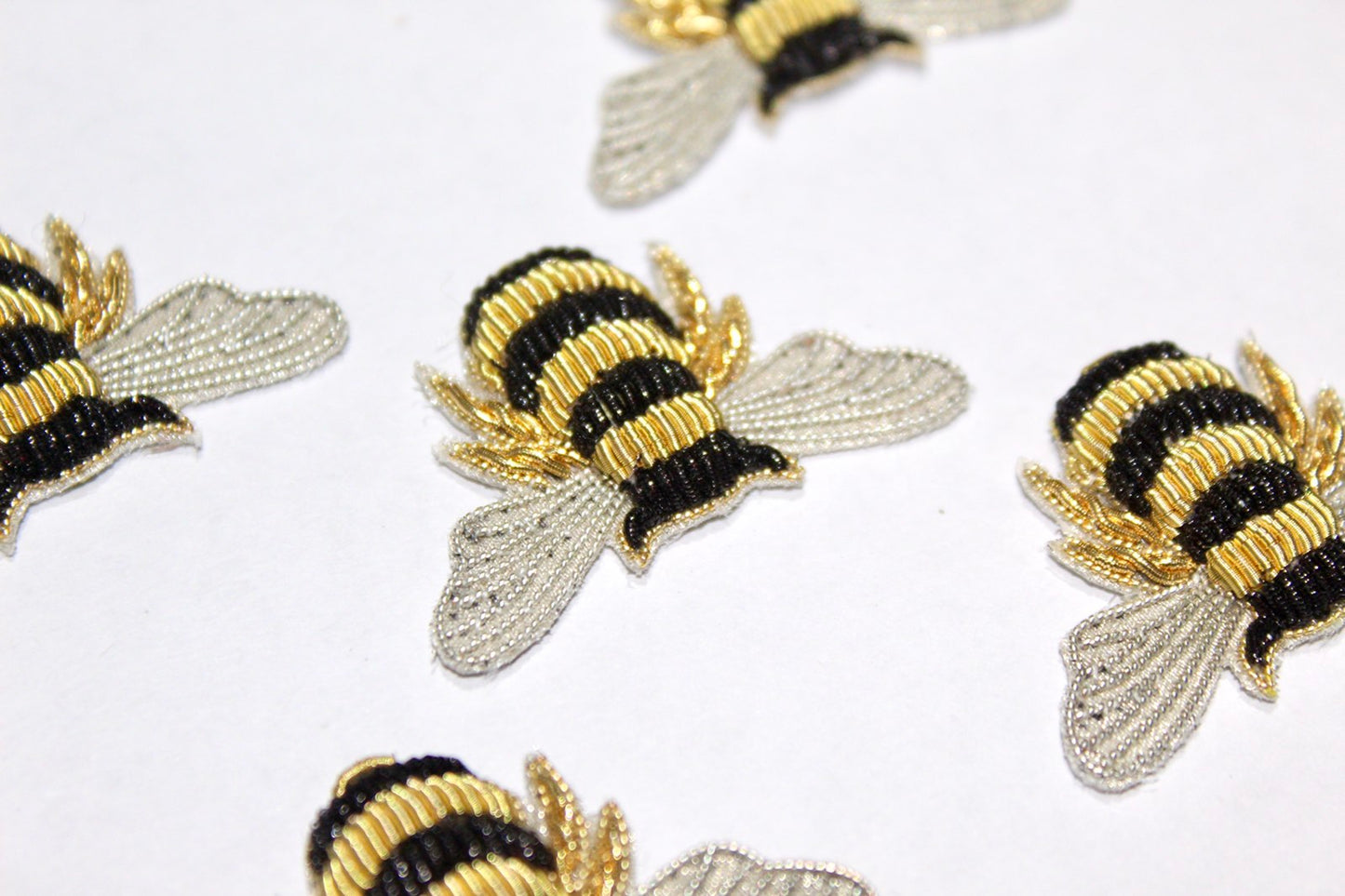 Hand-Embroidered Gold Bullion Bee Patch Set – 5 Pieces