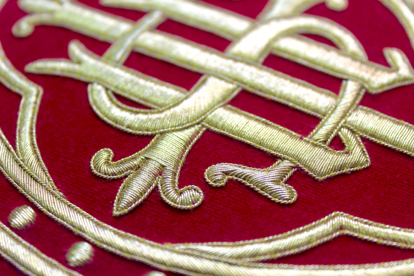 Hand Embroidered IHS Appliqué for Catholic Vestments – Gold on Velvet