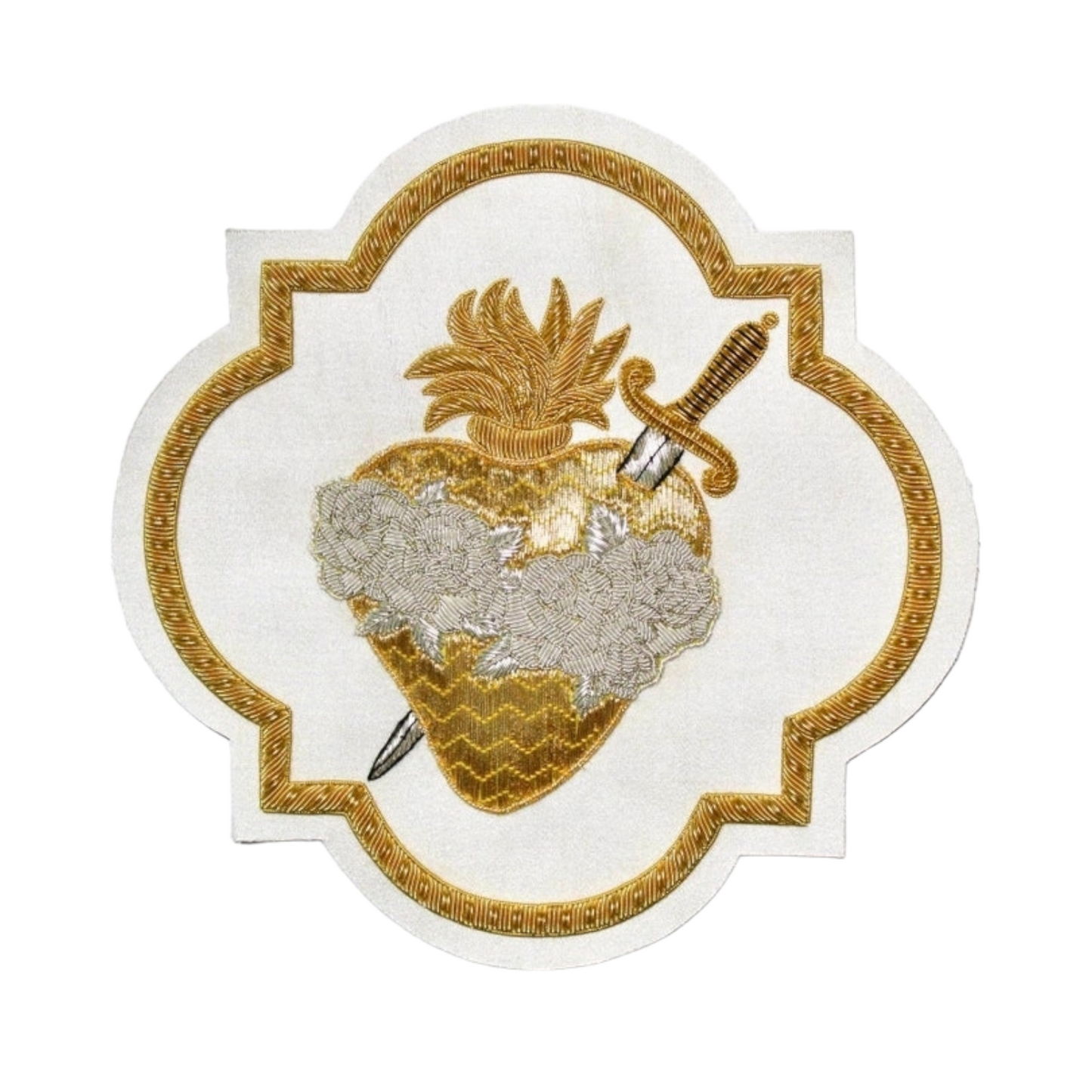 Immaculate Heart of Mary Appliqué for Catholic Vestments - Hand Embroidered Sewn On, Available in Multi Colors