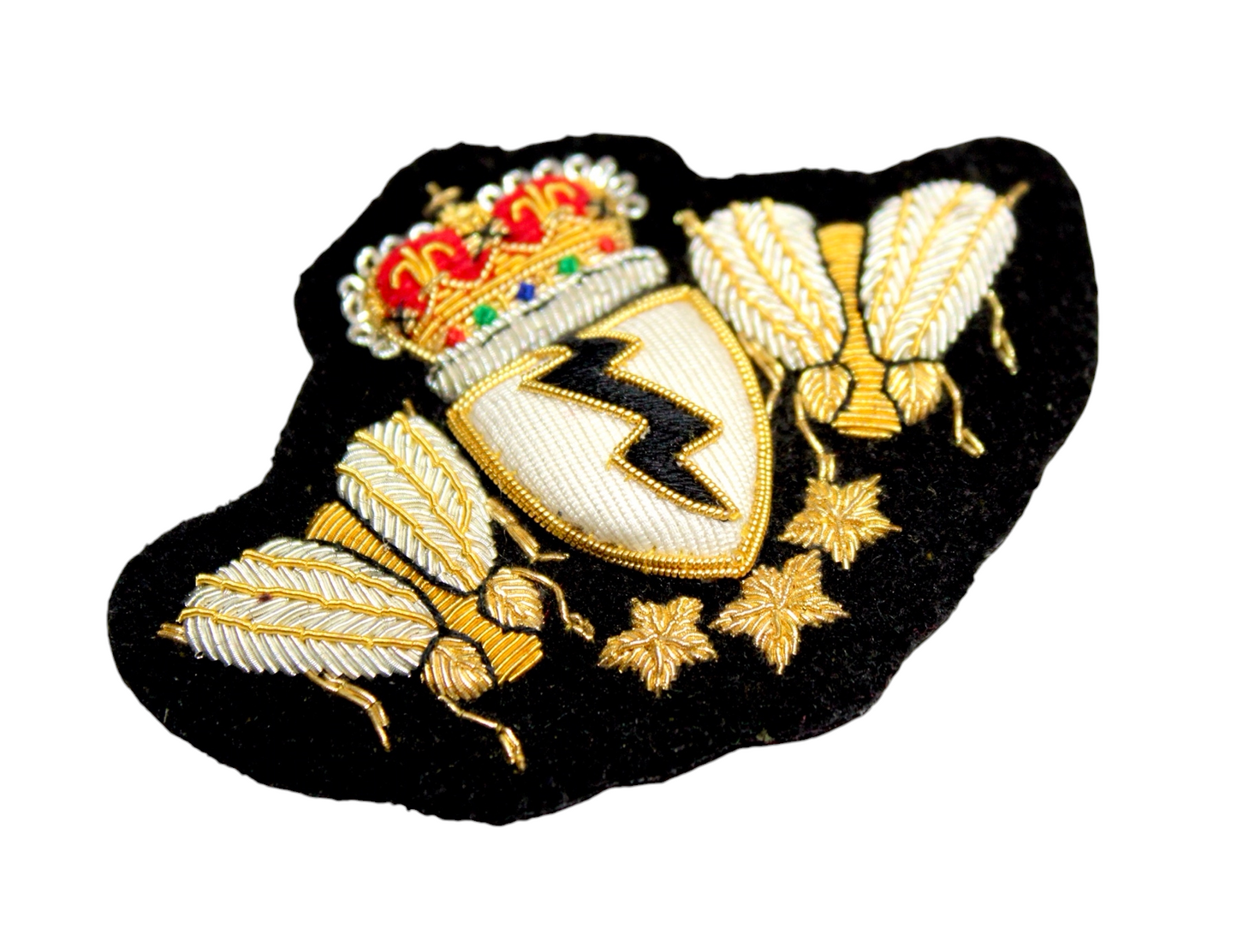 Hand-Embroidered Double Bee Crest Patch – Gold & Silver Bullion Wire Badge