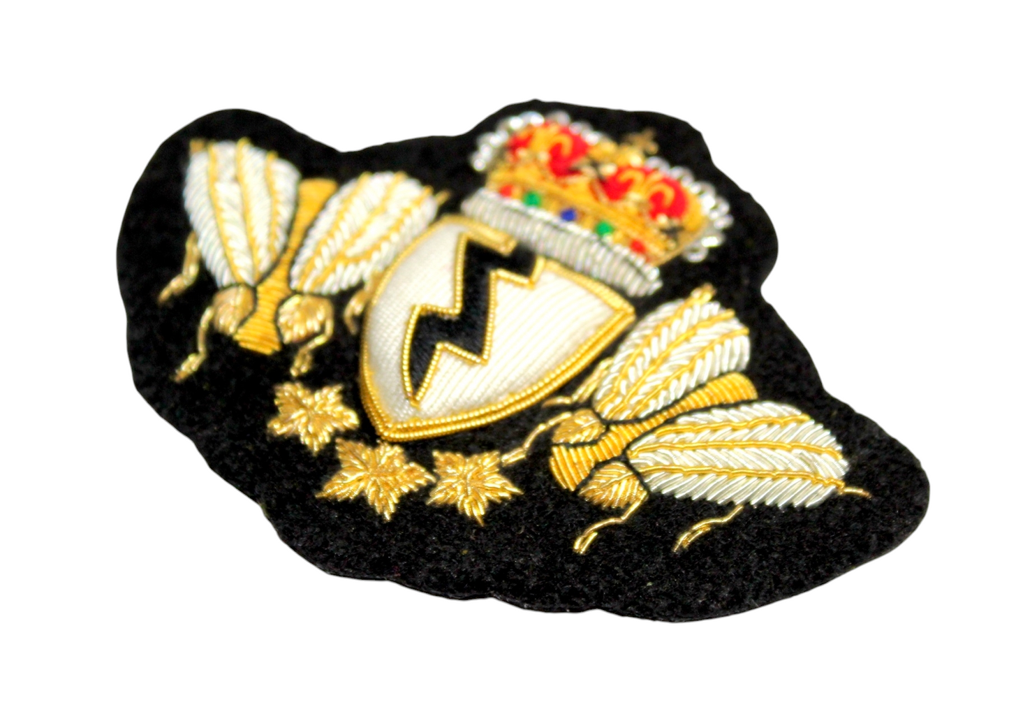 Hand-Embroidered Double Bee Crest Patch – Gold & Silver Bullion Wire Badge