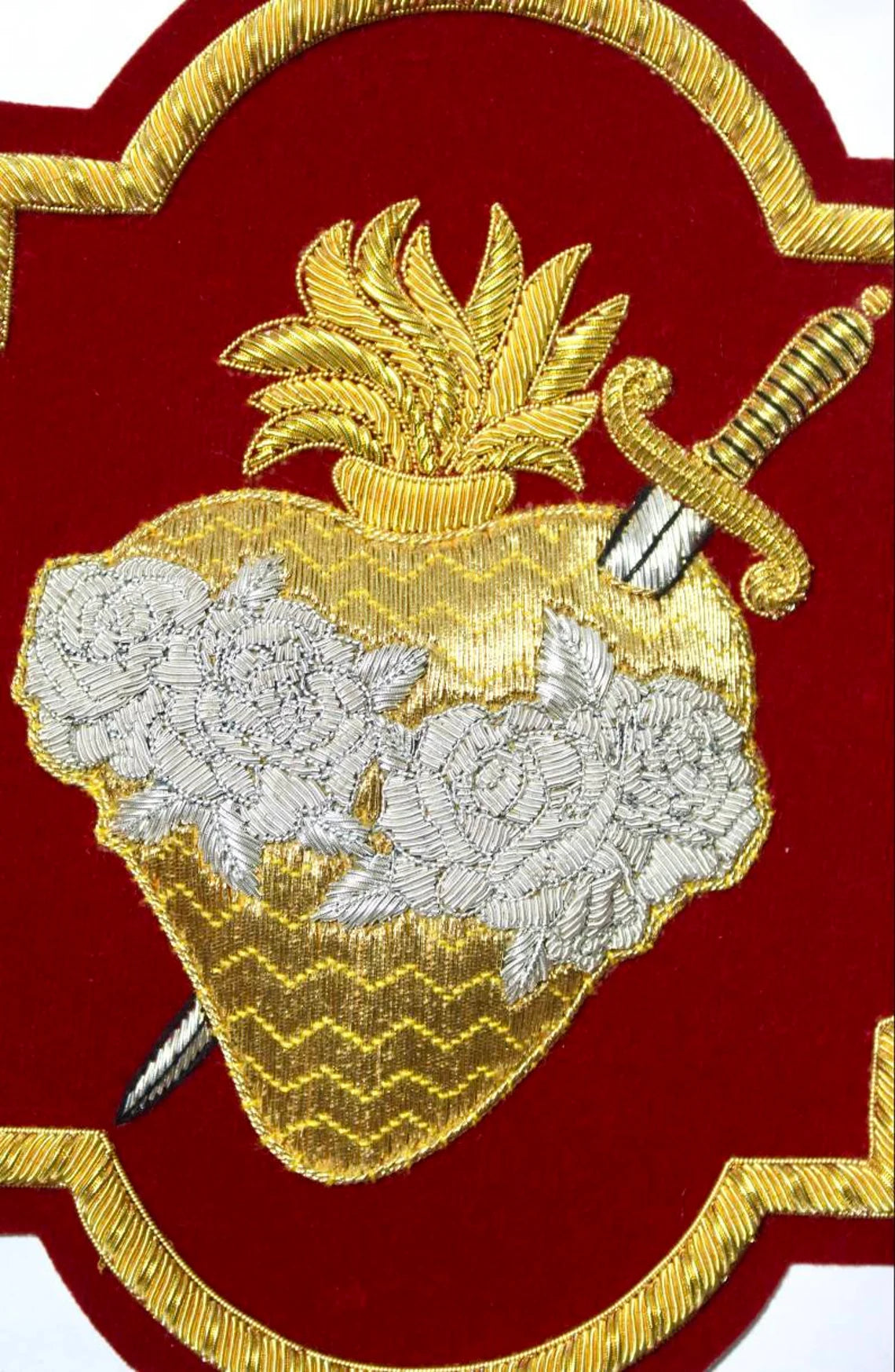 Immaculate Heart of Mary Appliqué for Catholic Vestments - Hand Embroidered Sewn On, Available in Multi Colors