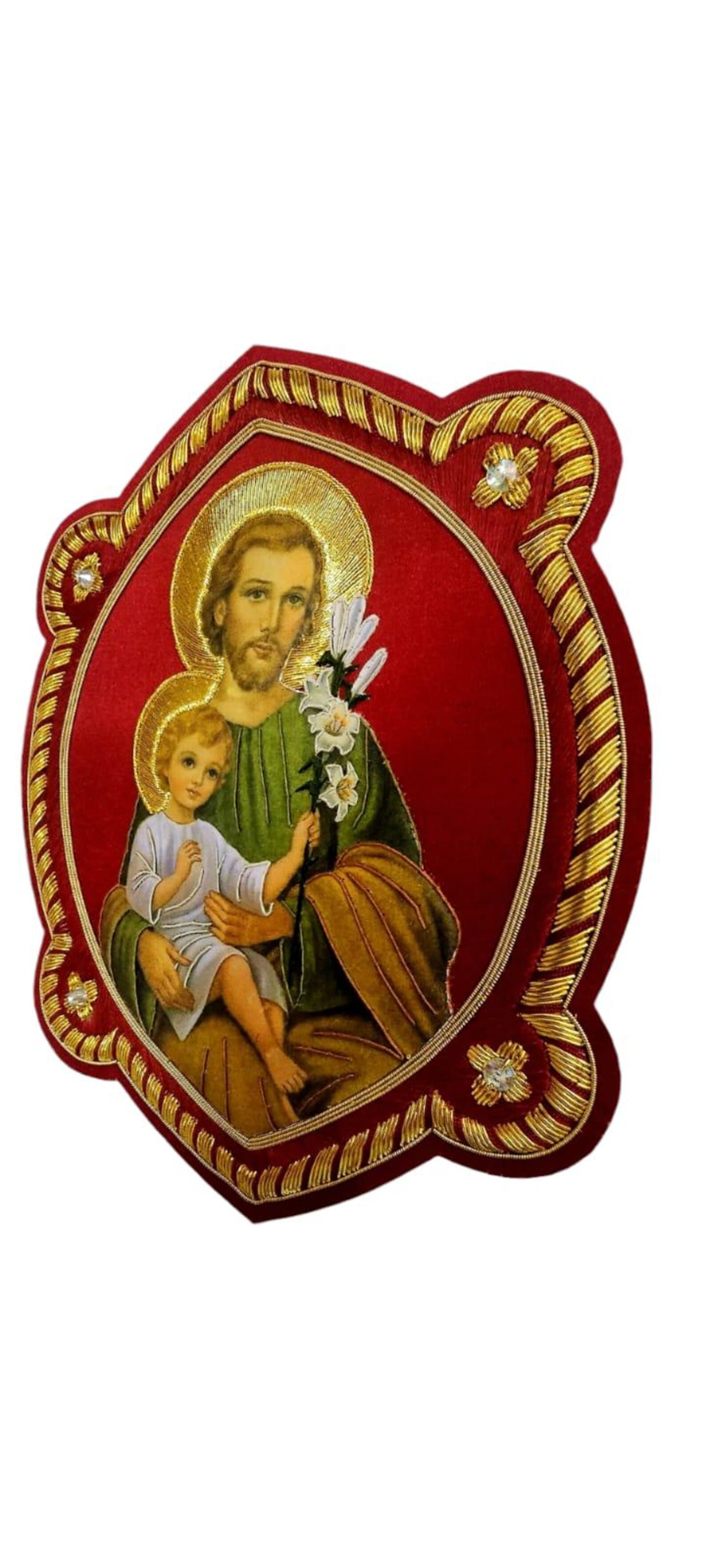 Saint Joseph with Child Jesus Appliqué Hand-Embroidered & Printed | Sew-On | Catholic Vestment Art