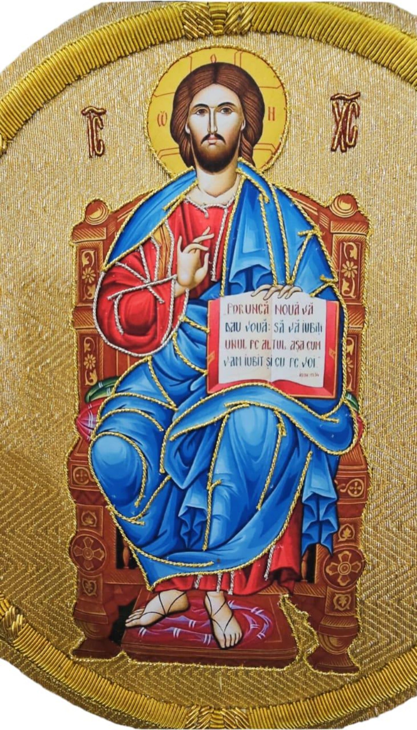 Aurum Sacrum – Christ Pantocrator” Hand-Embroidered & Printed Appliqué for Catholic Vestments