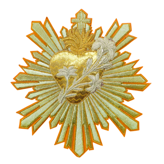 Most Chaste Heart of Saint Joseph Appliqué | Hand-Embroidered Vestment Patch in Gold Mylar and Silver Bullion