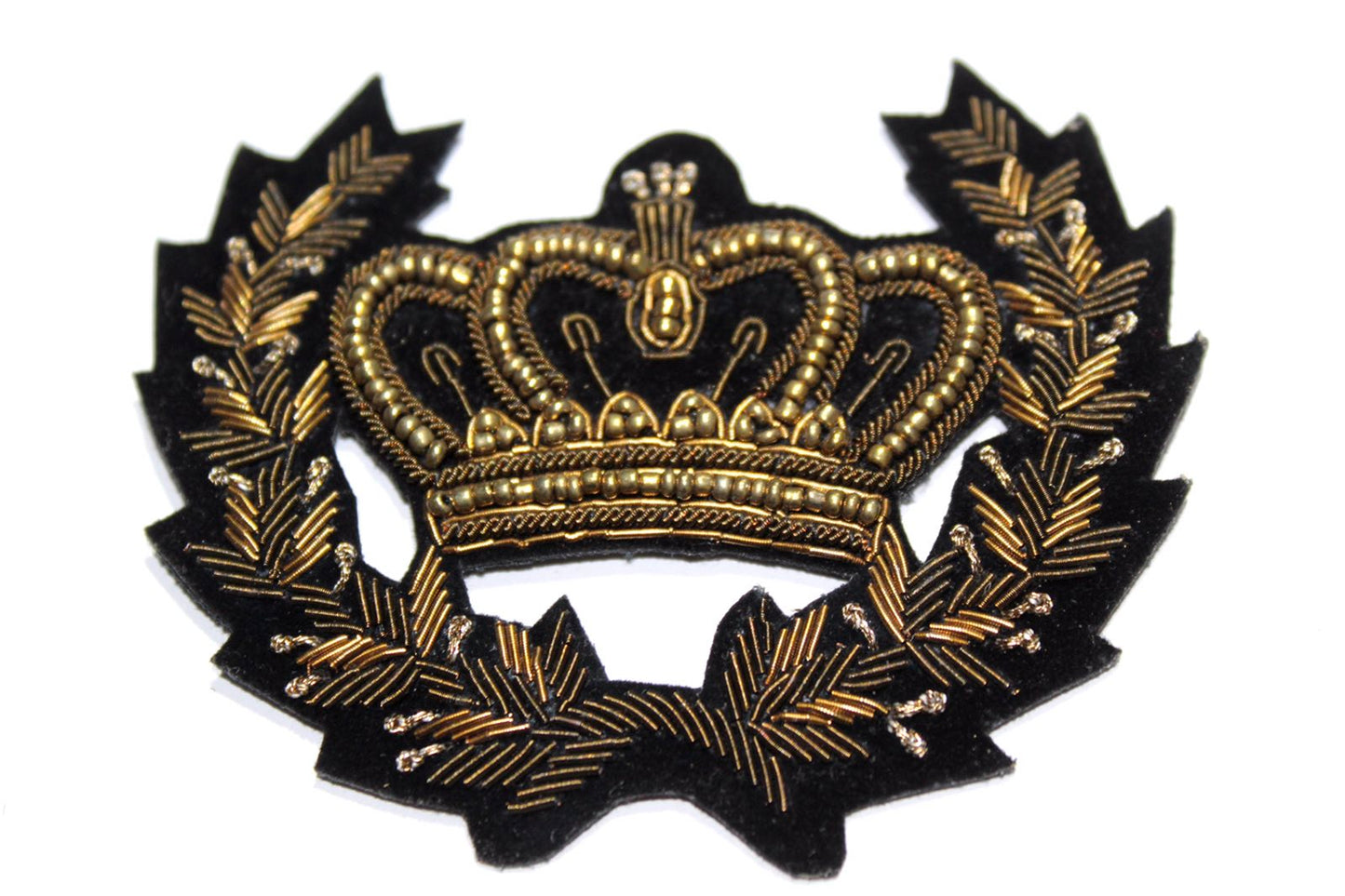Hand-Embroidered Royal Crown Patch – Antique Gold Bullion Wire Badge