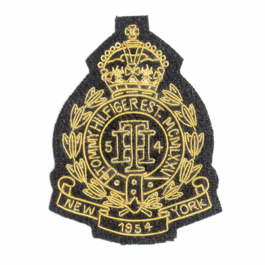 Branded Fashion Hand-Embroidered Crest Patch – Gold &amp; Silver Bullion Wire Badge