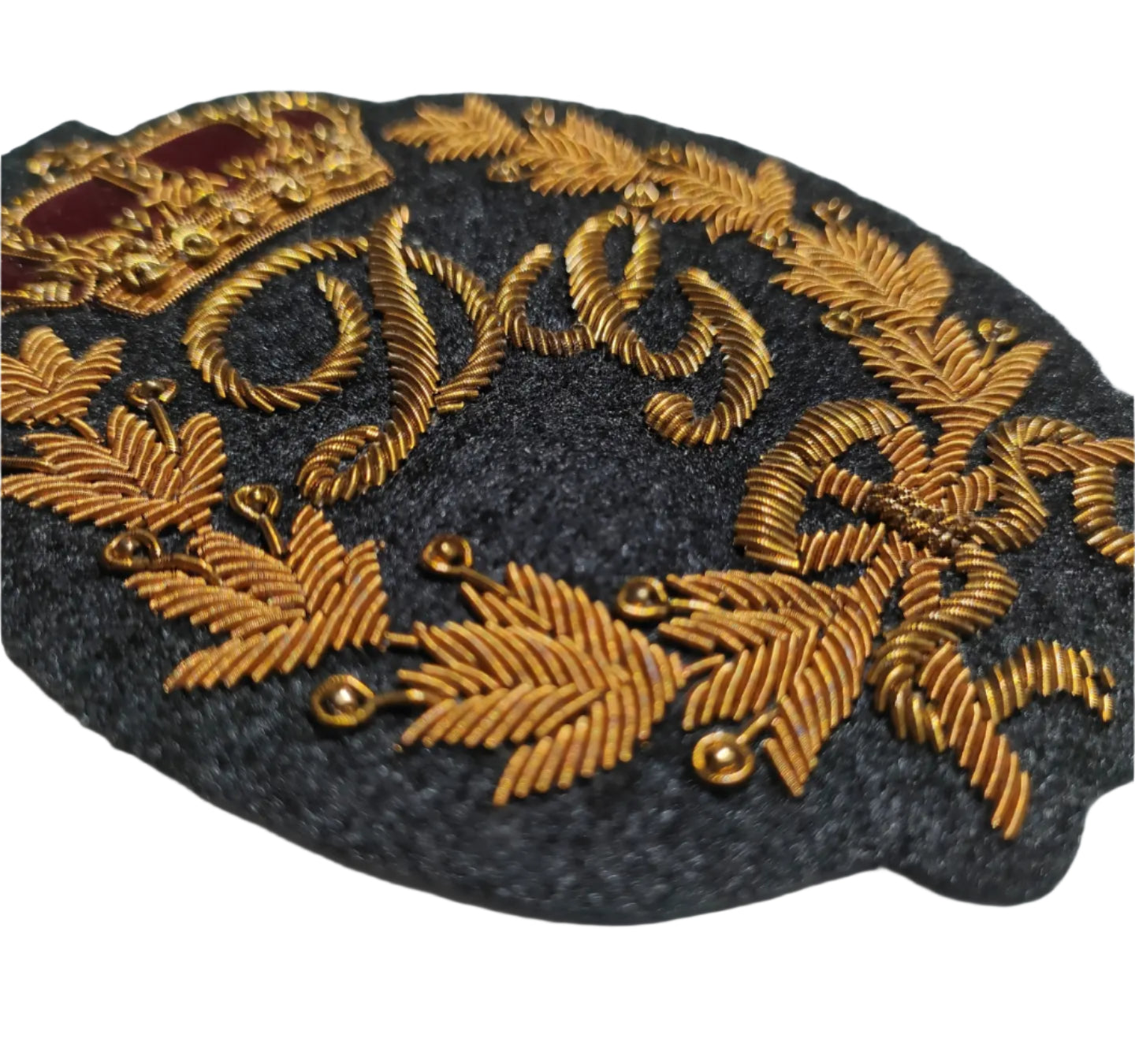 Fashion Hand-Embroidered Crest Patch – Antique Gold Bullion Wire Badge