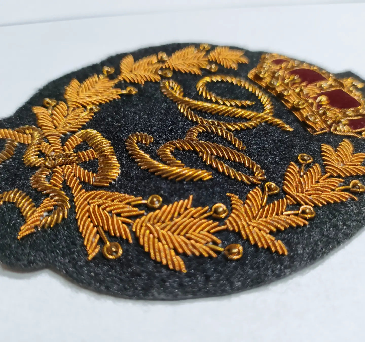 Fashion Hand-Embroidered Crest Patch – Antique Gold Bullion Wire Badge