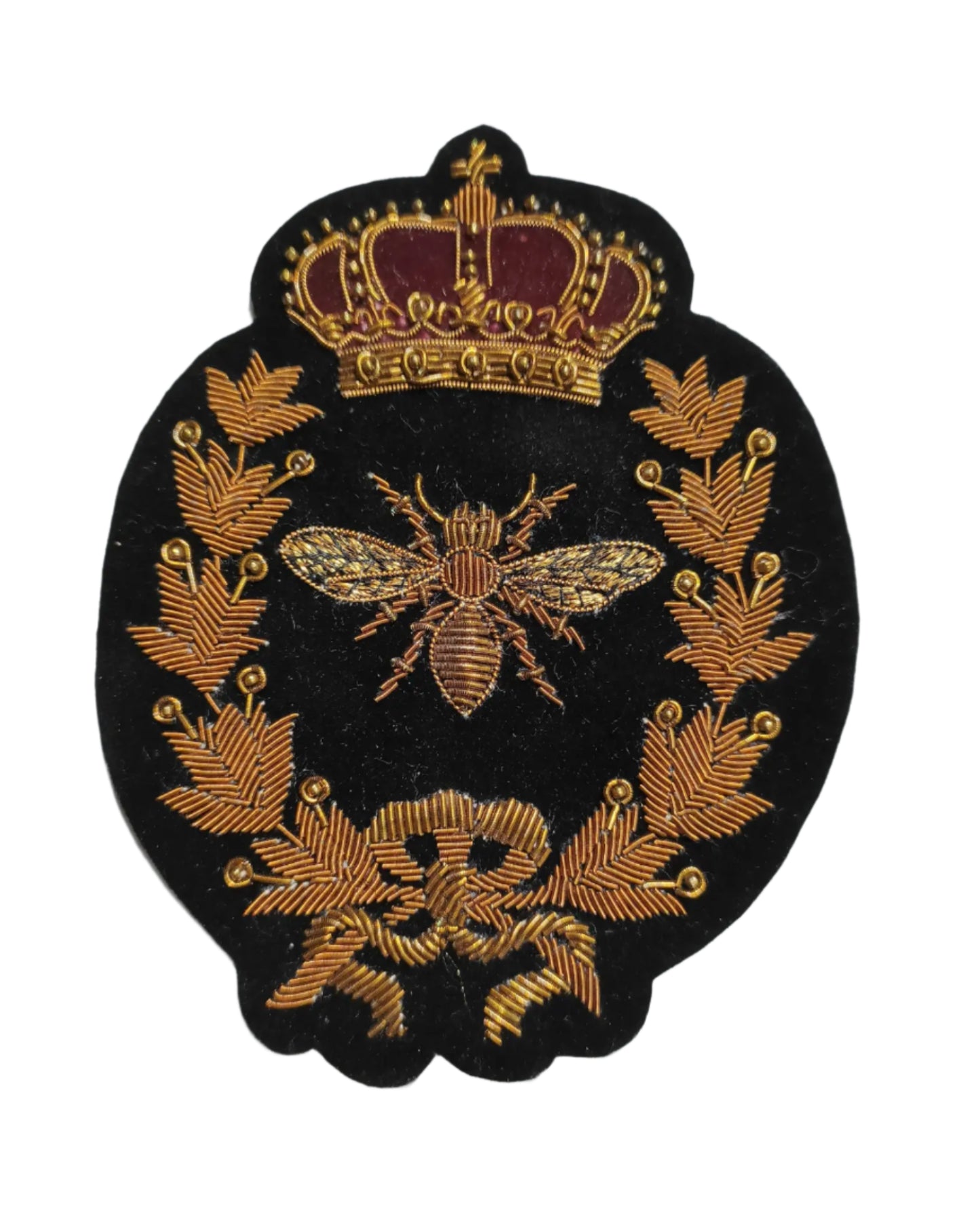 Fashion Hand-Embroidered Crest Patch – Antique Gold Bullion Wire Badge