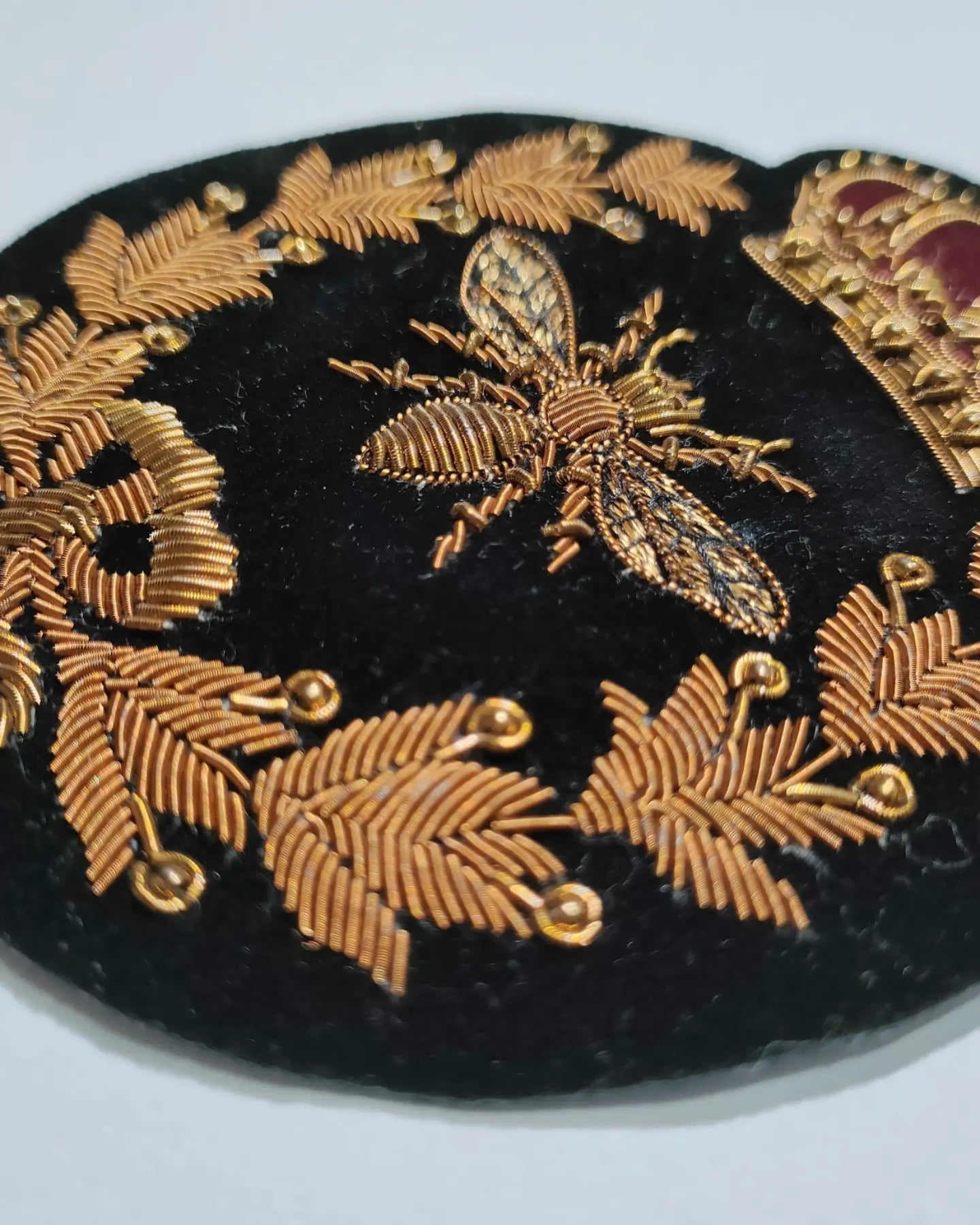 Fashion Hand-Embroidered Crest Patch – Antique Gold Bullion Wire Badge