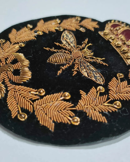 Fashion Hand-Embroidered Crest Patch – Antique Gold Bullion Wire Badge