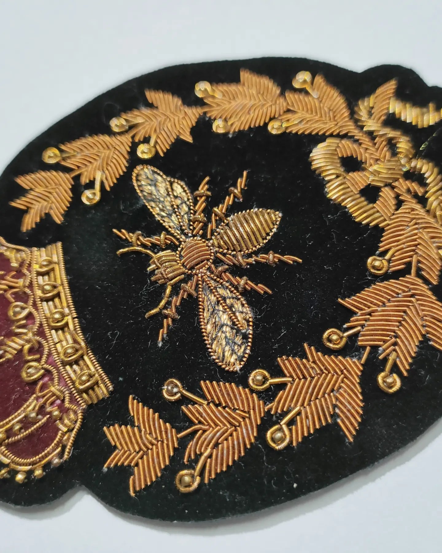Fashion Hand-Embroidered Crest Patch – Antique Gold Bullion Wire Badge