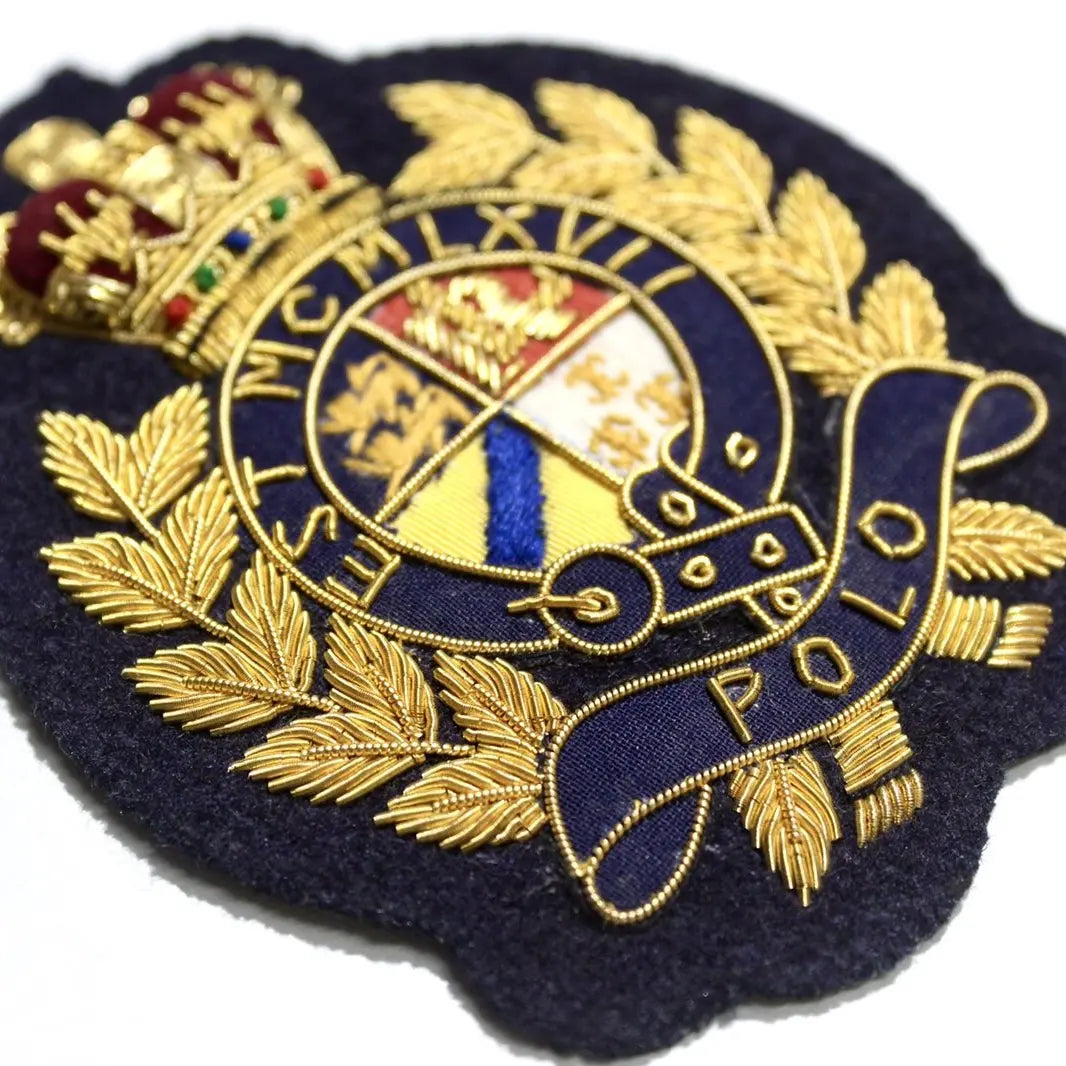Hand-Embroidered Crest Patch – Gold Bullion Wire Badge