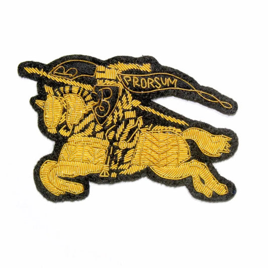 Hand-Embroidered Gold Bullion Horseman Patch – Luxury Fashion Badge