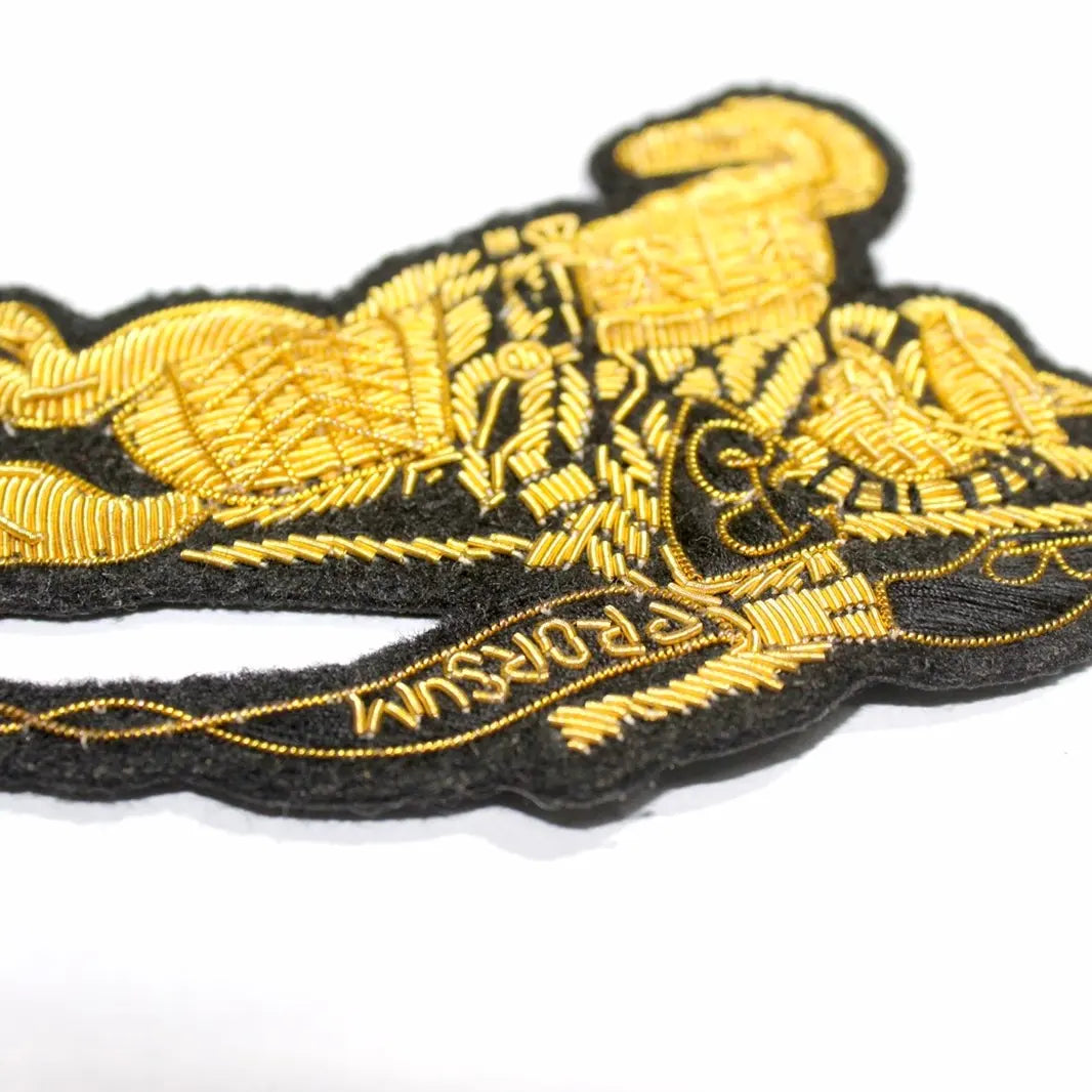 Hand-Embroidered Gold Bullion Horseman Patch – Luxury Fashion Badge