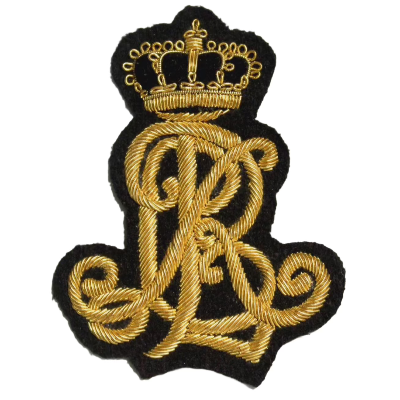 Hand-Embroidered RL Monogram Patch – Gold &amp; Silver Bullion Wire Badge