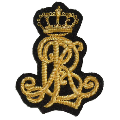 Hand-Embroidered RL Monogram Patch – Gold &amp; Silver Bullion Wire Badge