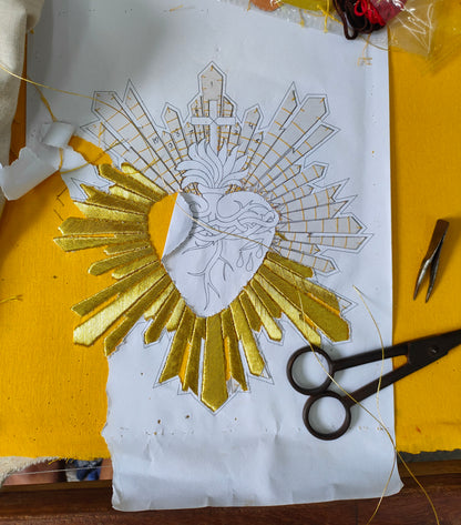 Hand-Embroidered Sacred Heart with Rays Appliqué – Liturgical