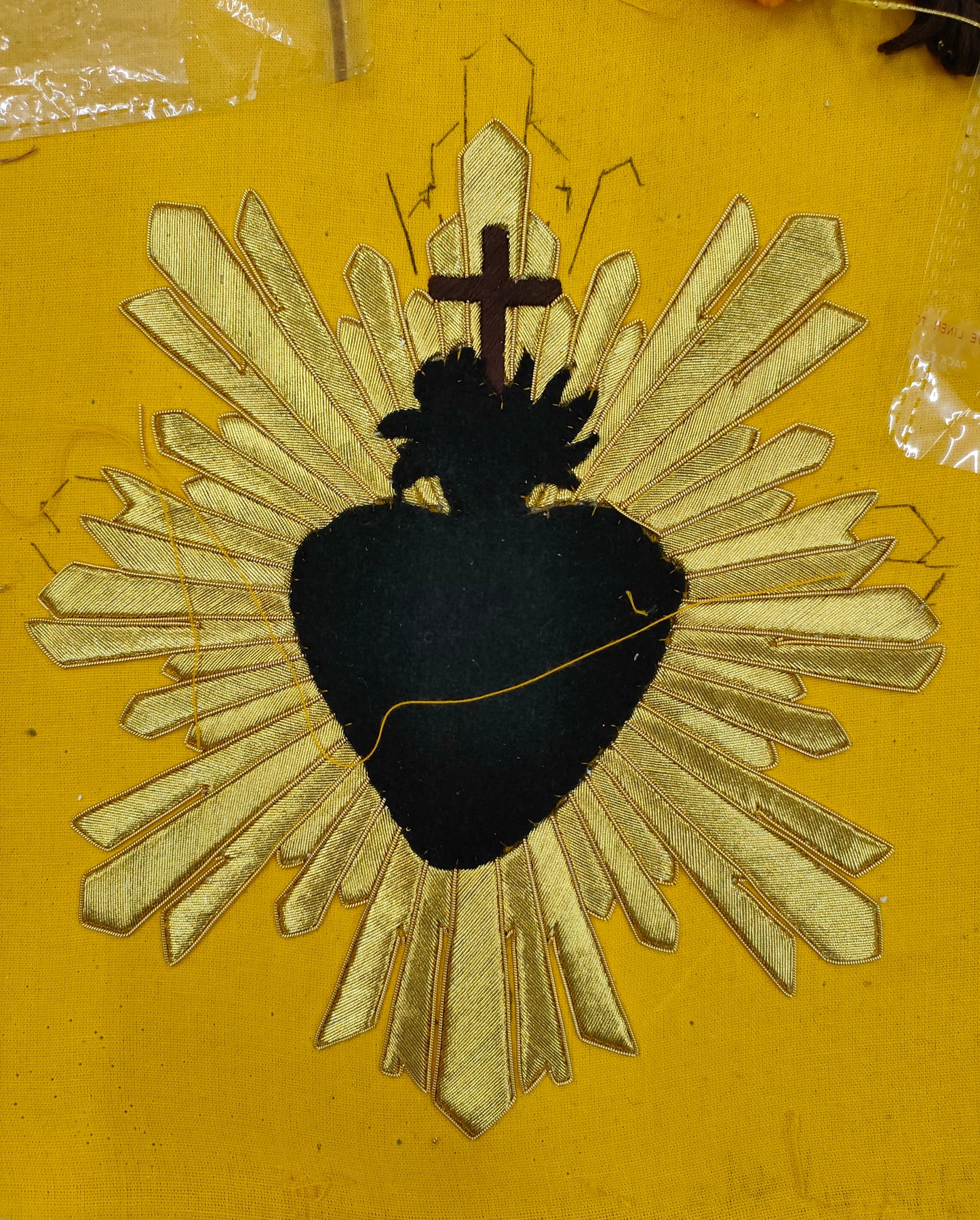 Hand-Embroidered Sacred Heart with Rays Appliqué – Liturgical