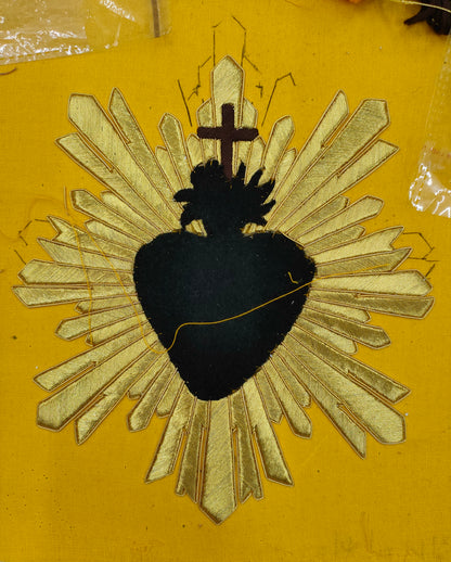 Hand-Embroidered Sacred Heart with Rays Appliqué – Liturgical