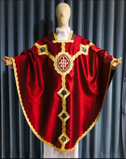 Hand Embroidered IHS Appliqué for Catholic Vestments – Gold on Velvet