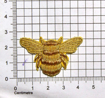 Hand-Embroidered Gold Bullion Bee Patch Set – 5 Pieces