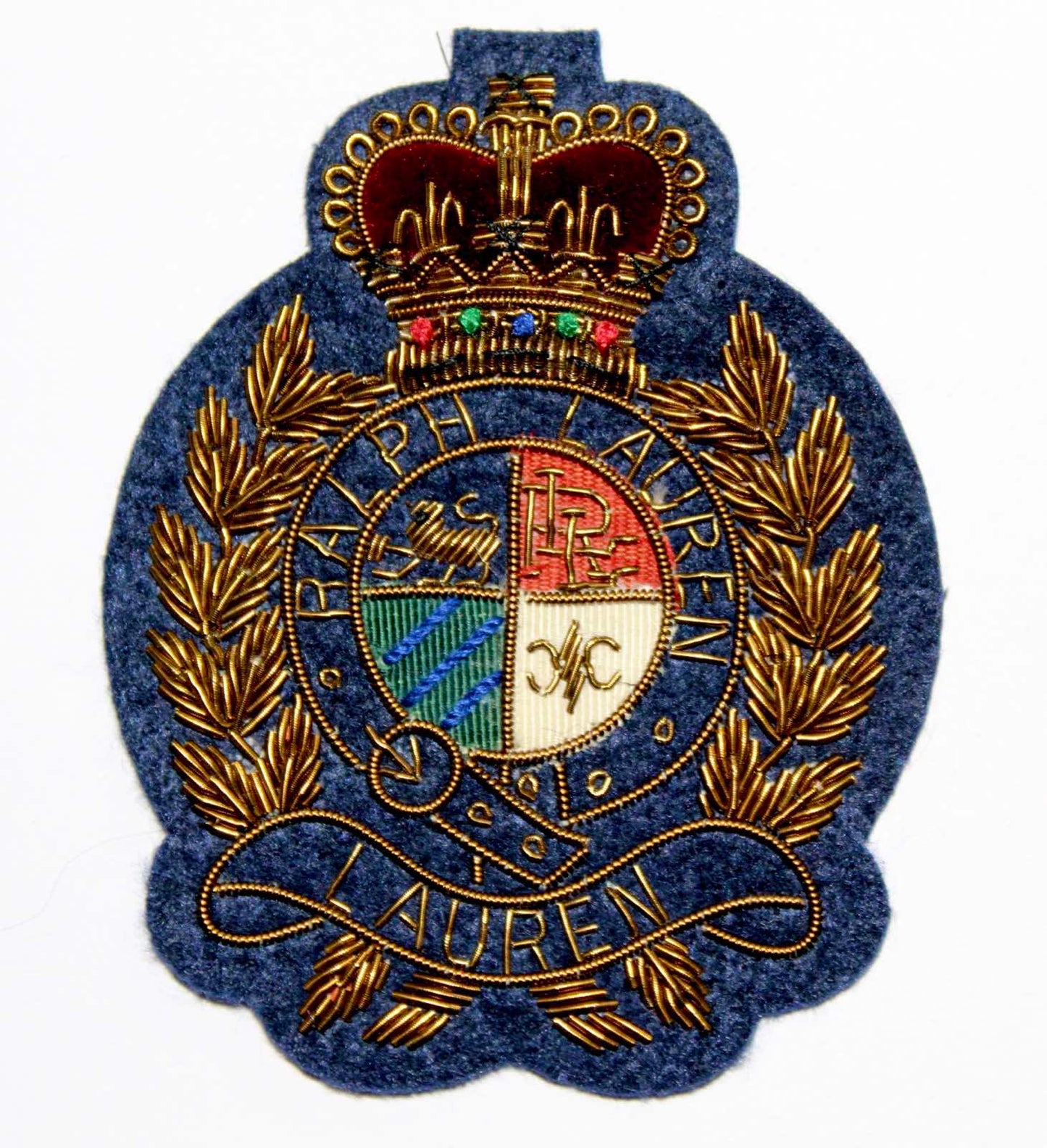 Lauren Hand-Embroidered Crest Patch on Navy Blue Felt – Perfect for Blazers, Jackets, and T-Shirts