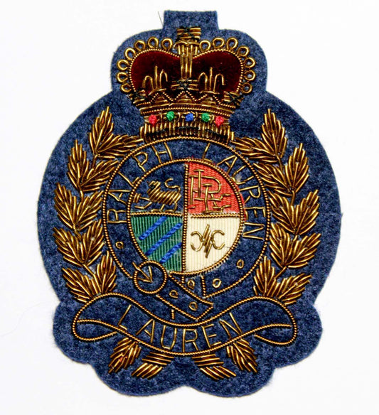 Lauren Hand-Embroidered Crest Patch on Navy Blue Felt – Perfect for Blazers, Jackets, and T-Shirts