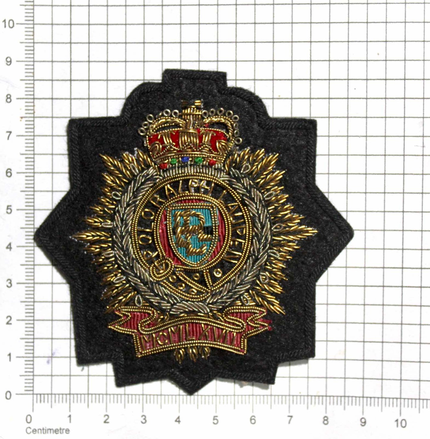 Hand-Embroidered Fashion Crest Patch – Antique Gold Bullion Wire Badge