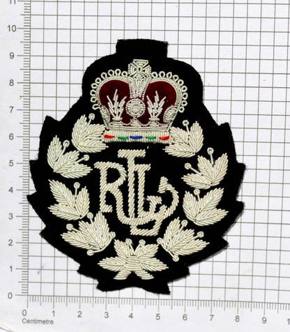 Hand-Embroidered Gold Bullion Fashion Patch – Crown and Laurel Design Sewn On Black Felt
