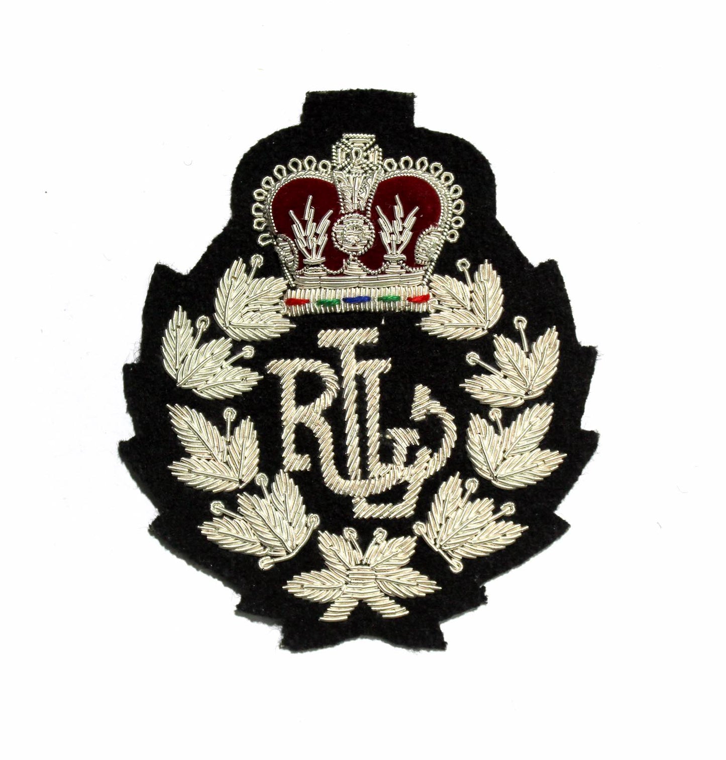 Hand-Embroidered Gold Bullion Fashion Patch – Crown and Laurel Design Sewn On Black Felt