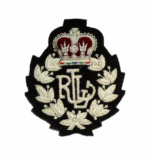 Hand-Embroidered Gold Bullion Fashion Patch – Crown and Laurel Design Sewn On Black Felt