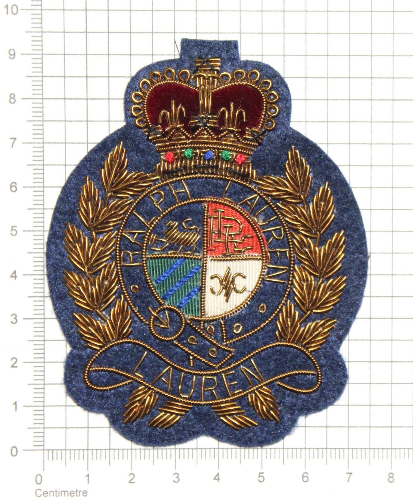 Lauren Hand-Embroidered Crest Patch on Navy Blue Felt – Perfect for Blazers, Jackets, and T-Shirts