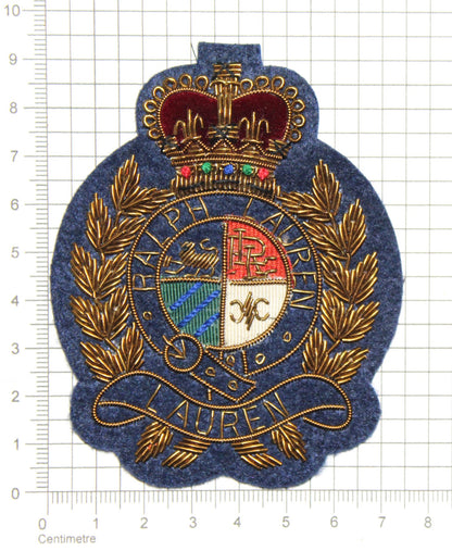 Lauren Hand-Embroidered Crest Patch on Navy Blue Felt – Perfect for Blazers, Jackets, and T-Shirts