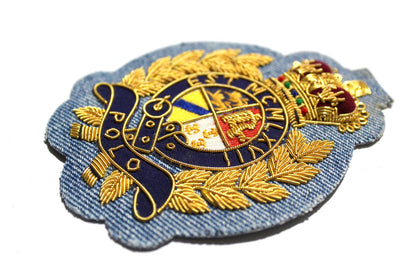 Hand-Embroidered Crest Patch – Gold Bullion Wire Badge