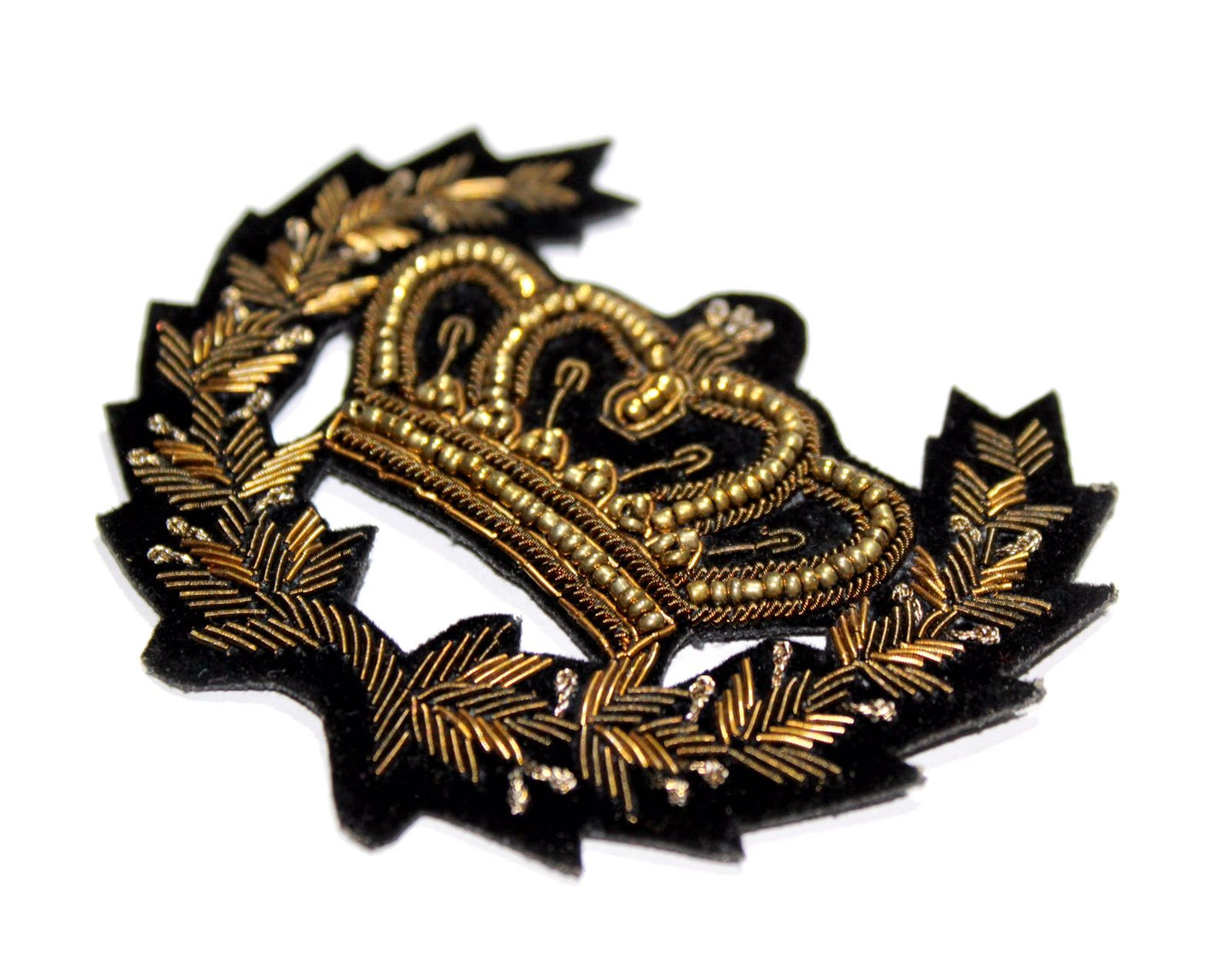 Hand-Embroidered Royal Crown Patch – Antique Gold Bullion Wire Badge