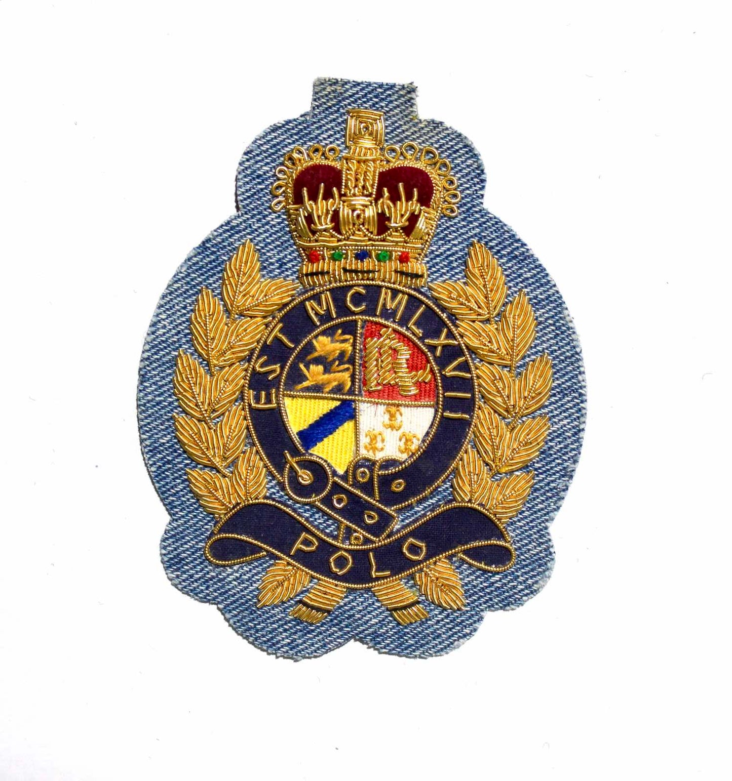 Hand-Embroidered Crest Patch – Gold Bullion Wire Badge