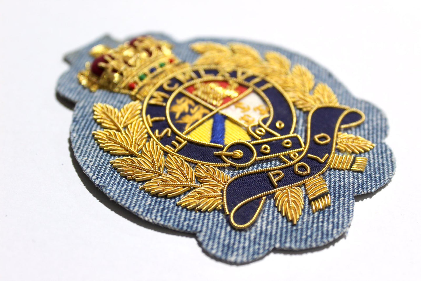 Hand-Embroidered Crest Patch – Gold Bullion Wire Badge