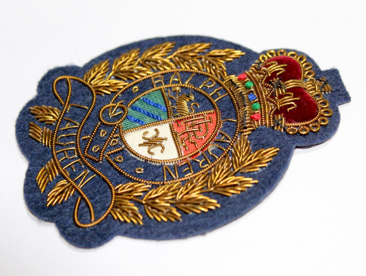 Lauren Hand-Embroidered Crest Patch on Navy Blue Felt – Perfect for Blazers, Jackets, and T-Shirts