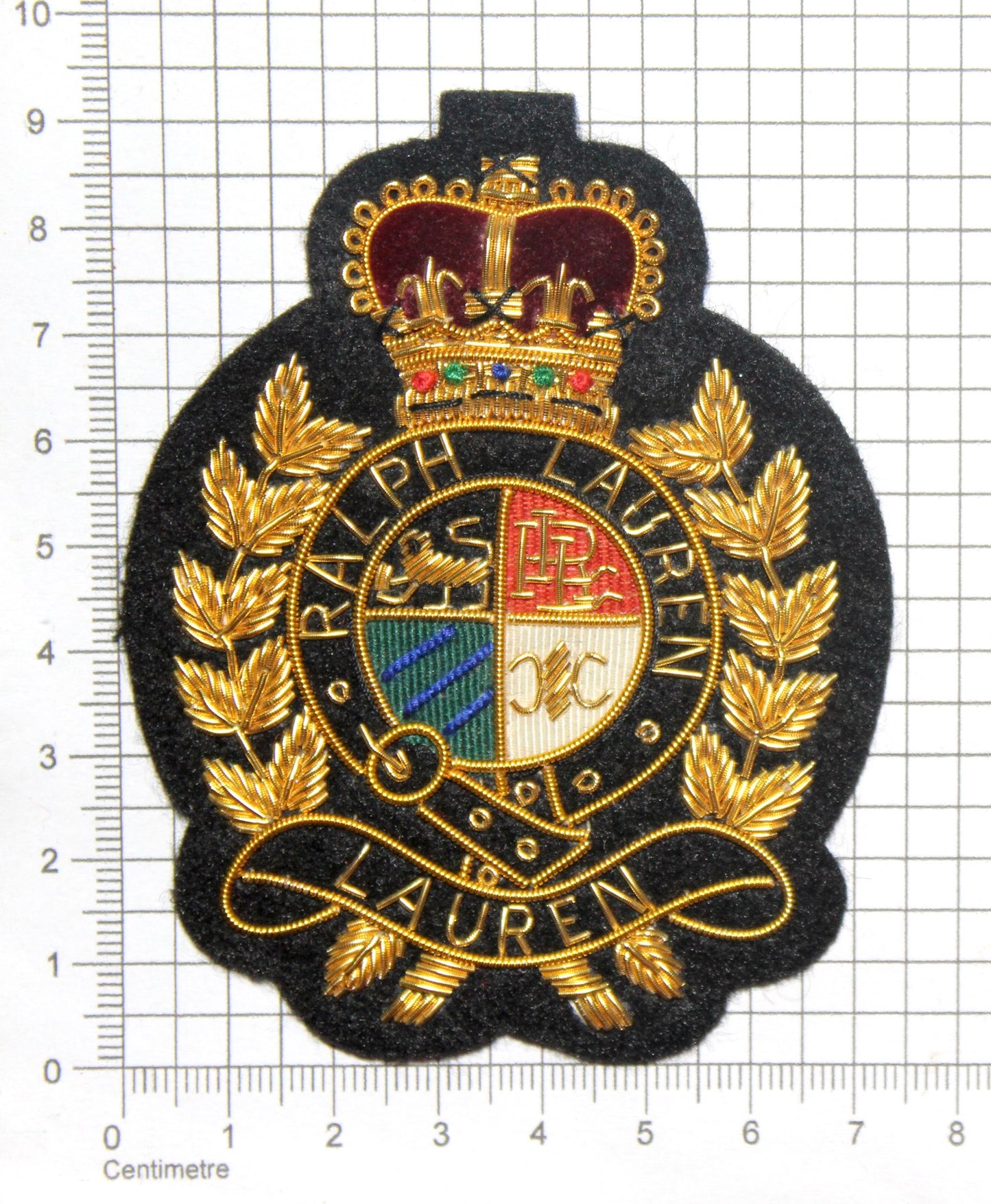Lauren Hand-Embroidered Crest Patch on Black Felt – Perfect for Blazers, Jackets, and T-Shirts