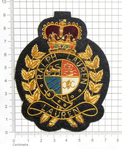 Lauren Hand-Embroidered Crest Patch on Black Felt – Perfect for Blazers, Jackets, and T-Shirts