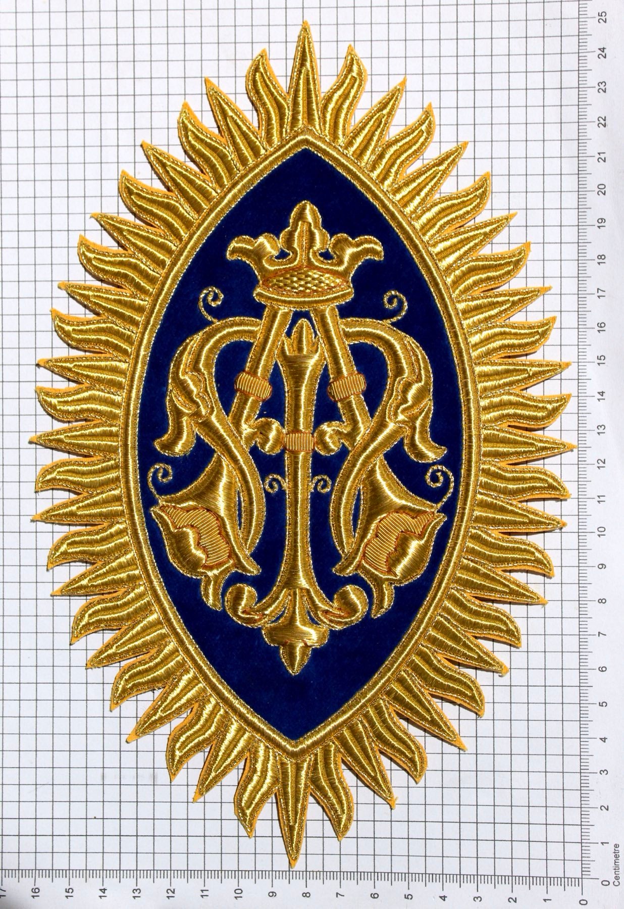 Exquisite Hand-Embroidered Marian Emblem for Catholic Church Vestments