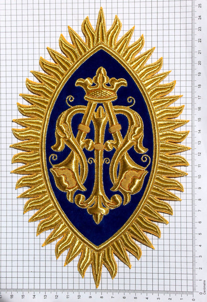 Exquisite Hand-Embroidered Marian Emblem for Catholic Church Vestments