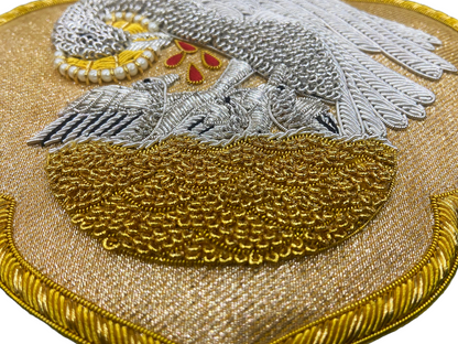 Hand-Embroidered Pelican Appliqué for Vestments – Gold &amp; Silver Bullion Embroidery