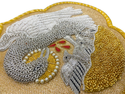 Hand-Embroidered Pelican Appliqué for Vestments – Gold &amp; Silver Bullion Embroidery