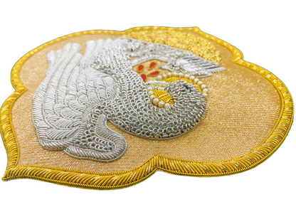 Hand-Embroidered Pelican Appliqué for Vestments – Gold &amp; Silver Bullion Embroidery