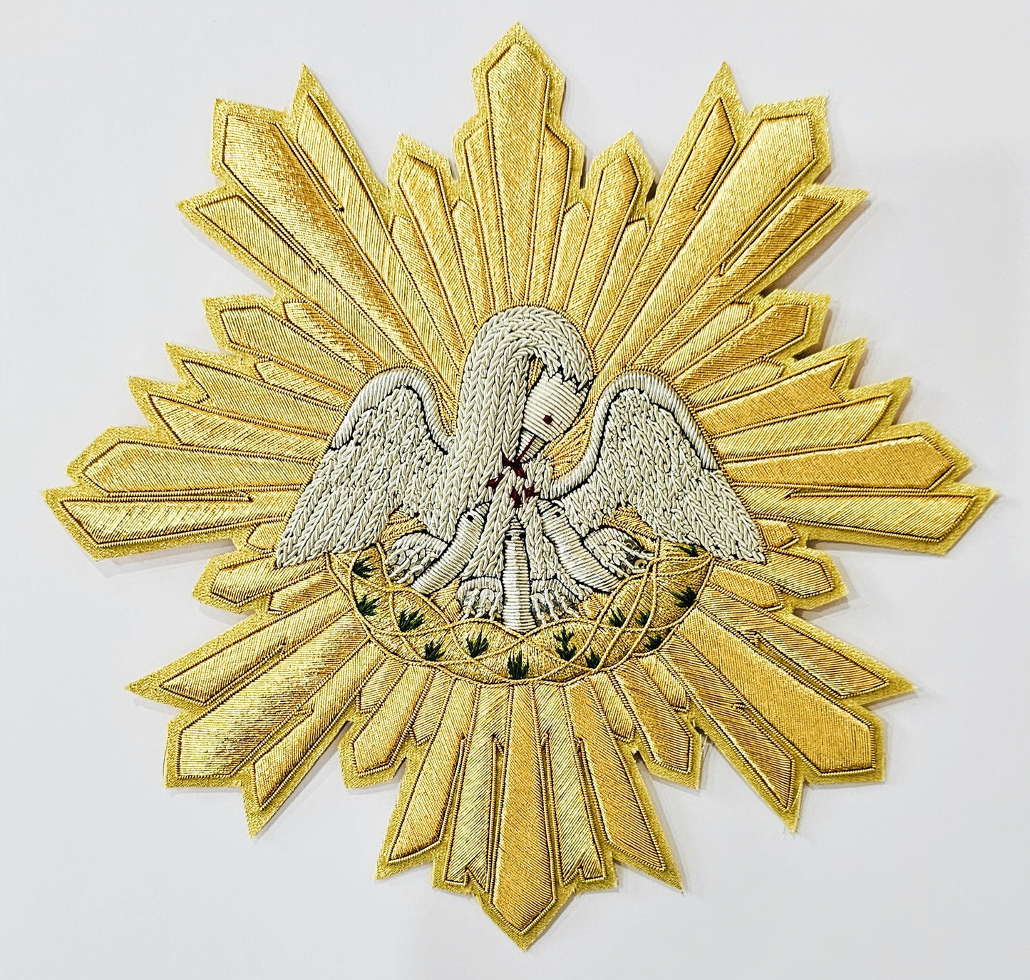 Pelican in Her Piety Appliqué | Hand-Embroidered Vestment Patch with Gold &amp; Silver Bullion Rays