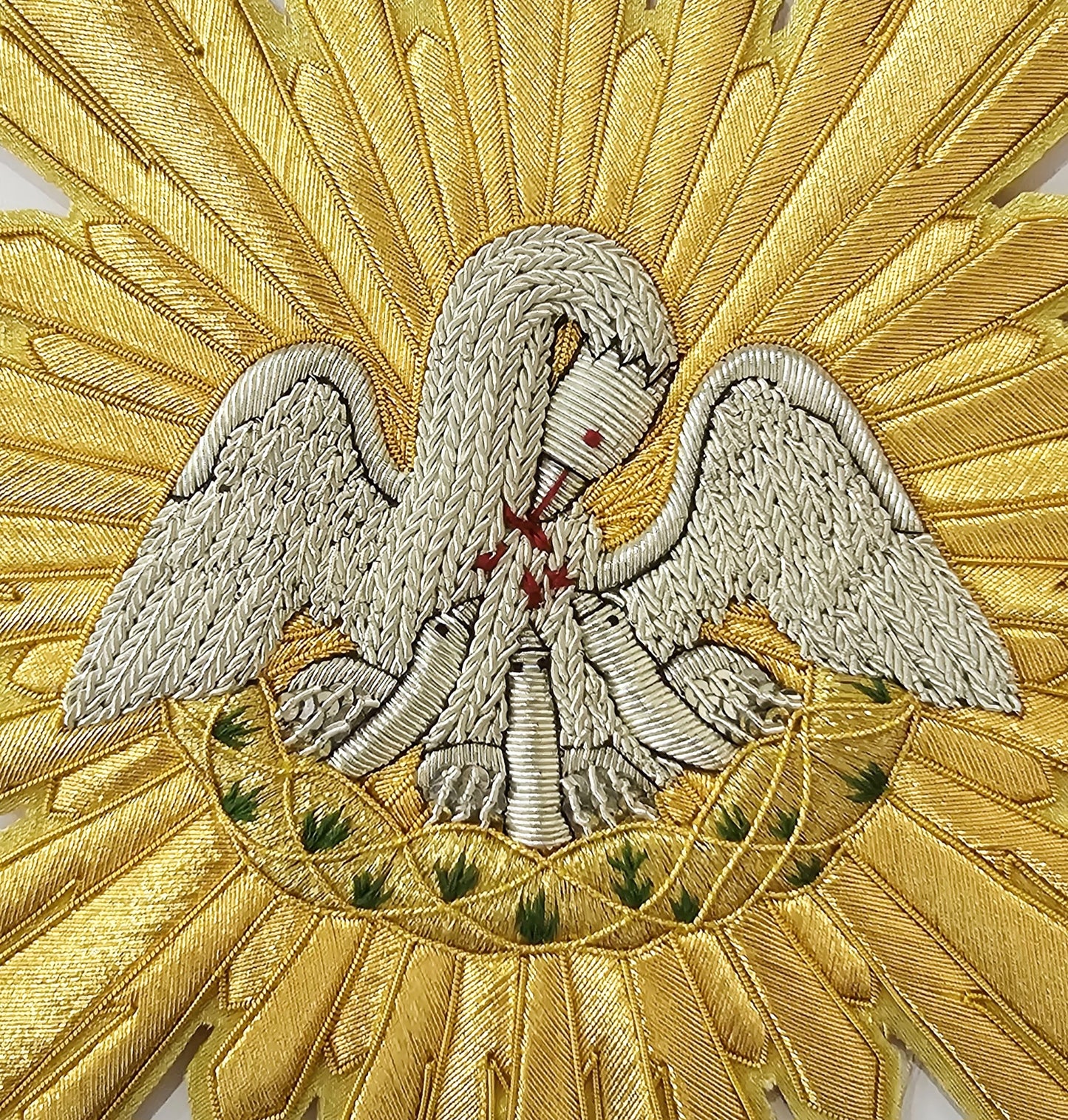 Pelican in Her Piety Appliqué | Hand-Embroidered Vestment Patch with Gold &amp; Silver Bullion Rays