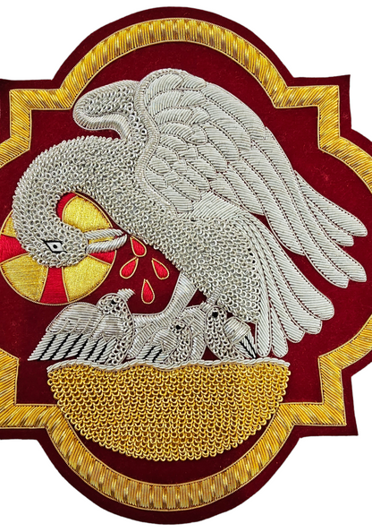 Pelican Appliqué for Catholic Vestments Sewn On Sweat Velvet